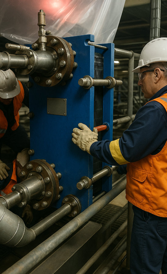Técnicos trabajando en instalaciones industriales
